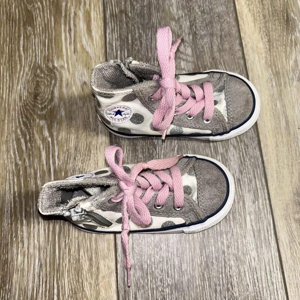 Converse Chuck Taylor Polka Dot White Gray Glitter Infant Youth US Size 6 Shoes